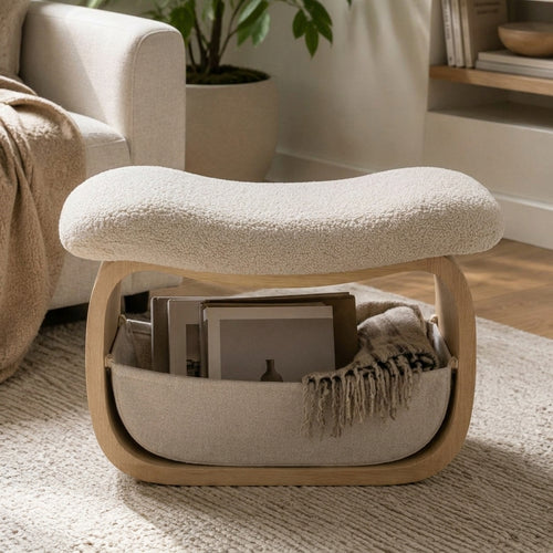 Zayvella™ CozyCurve Bouclé Storage Ottoman Bench – Modern Upholstered Accent Stool with Hidden Storage for Bedroom, Living Room & Entryway